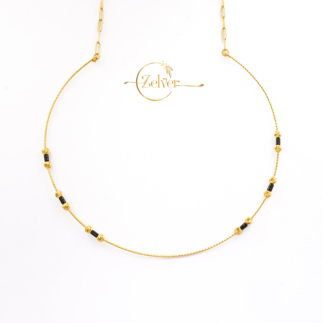 Black Stone Hasli Necklace in 925 Sterling Silver with Gold Finish