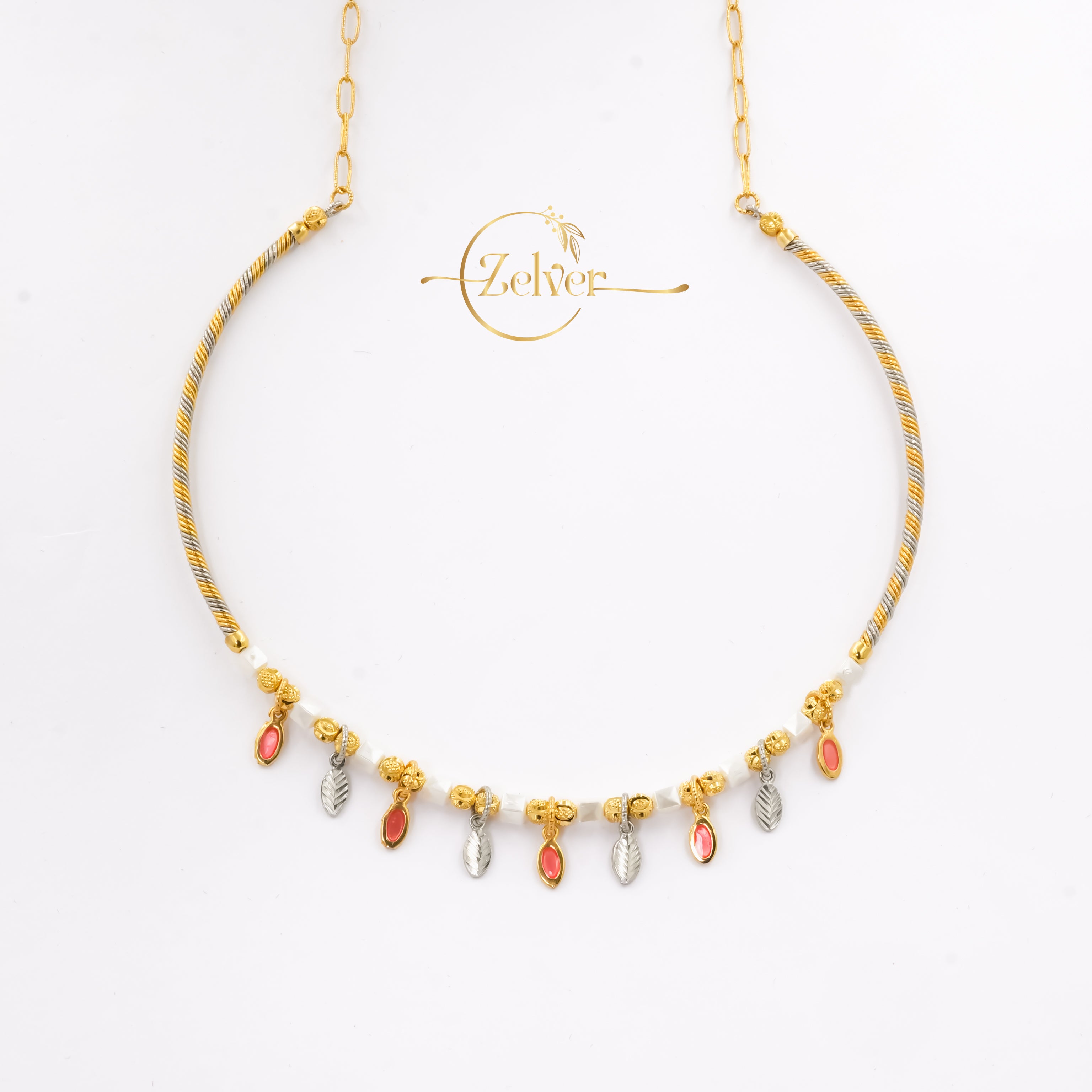 Dual-Tone Pearl and Charm Hasli Necklace in 925 Sterling Silver