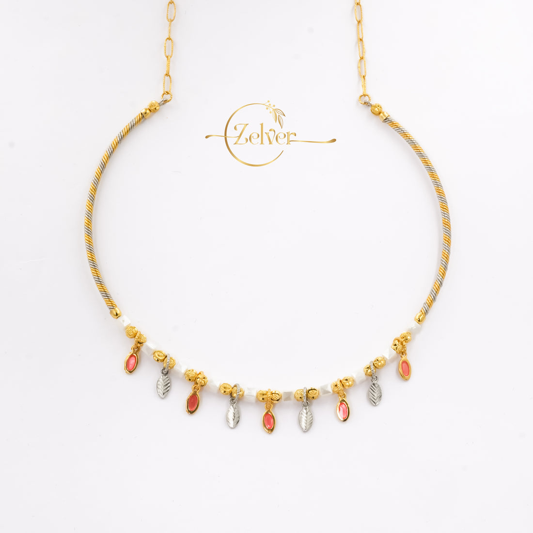 Dual-Tone Pearl and Charm Hasli Necklace in 925 Sterling Silver