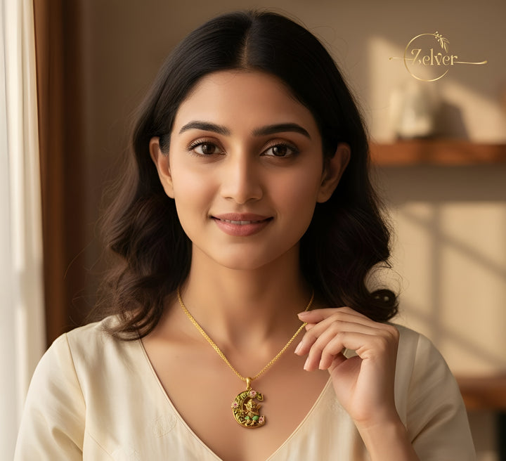 Flute Ganesha "C" Initial Pendant