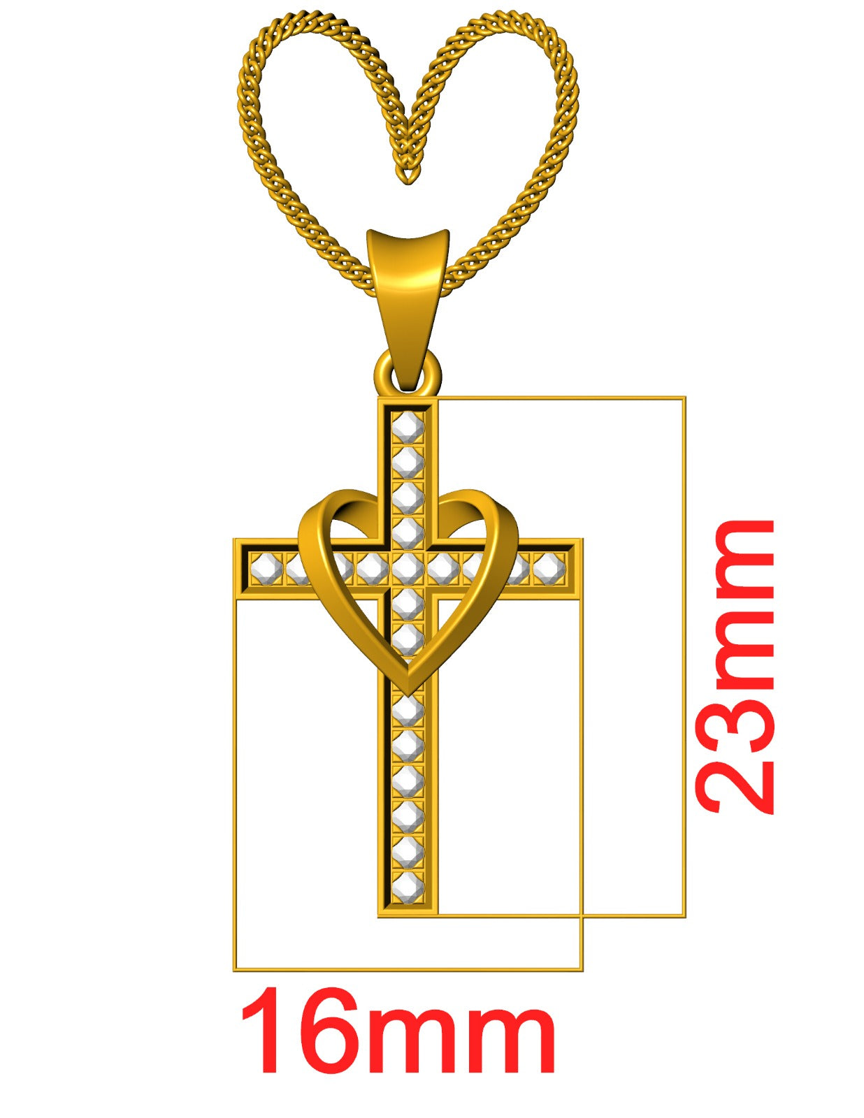 Sparkling Crystal Cross Pendant with Heart Detail - 925 Sterling Silver