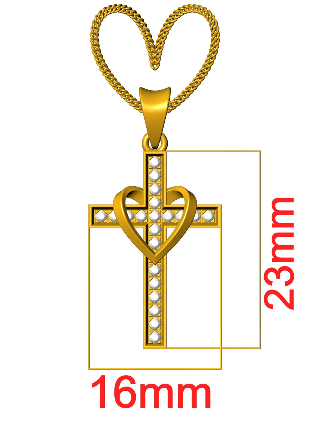 Sparkling Crystal Cross Pendant with Heart Detail - 925 Sterling Silver