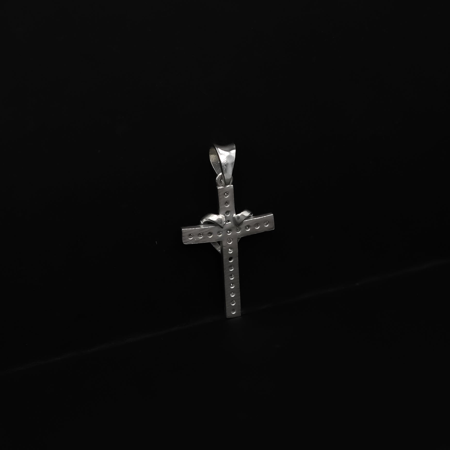 Sparkling Crystal Cross Pendant with Heart Detail - 925 Sterling Silver