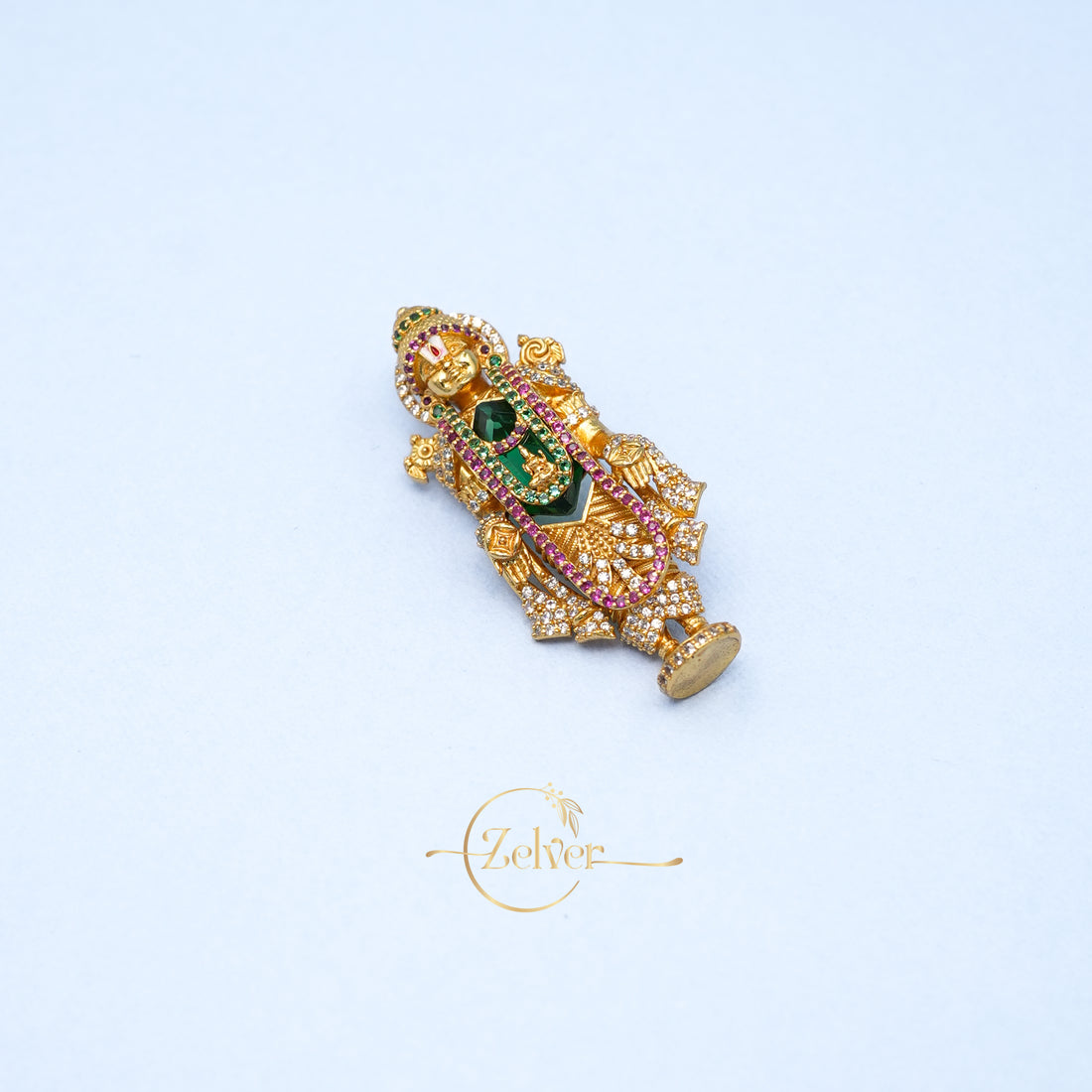The Venkateswara Royal: Lord Balaji Pendant with Emerald & Swarovski | Gold Plated Silver