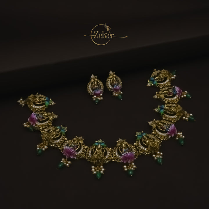 Zelver Shubha Lakshmi Peacock Lotus Necklace Set