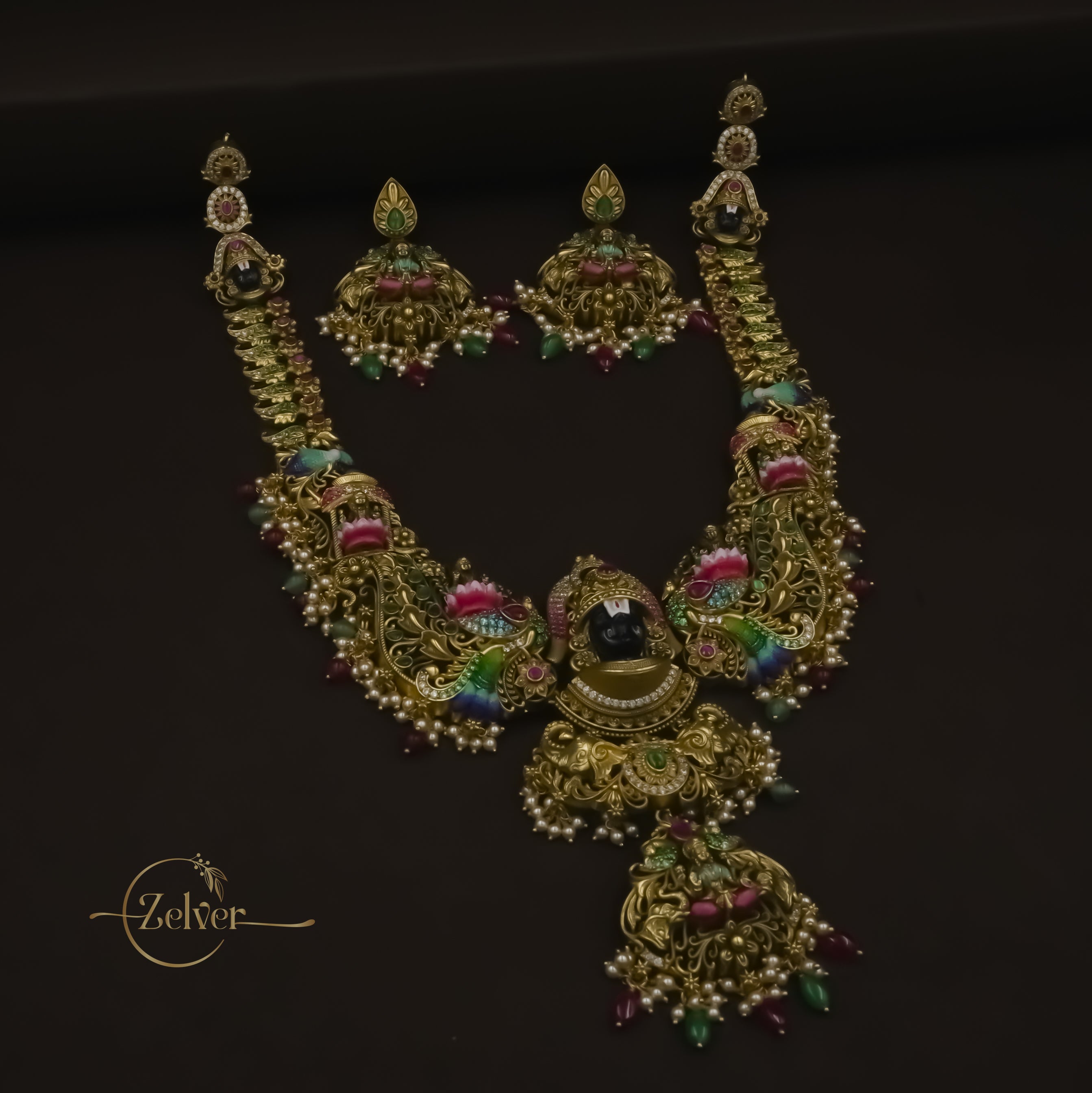 Shri Balaji Antique Finish Temple Necklace