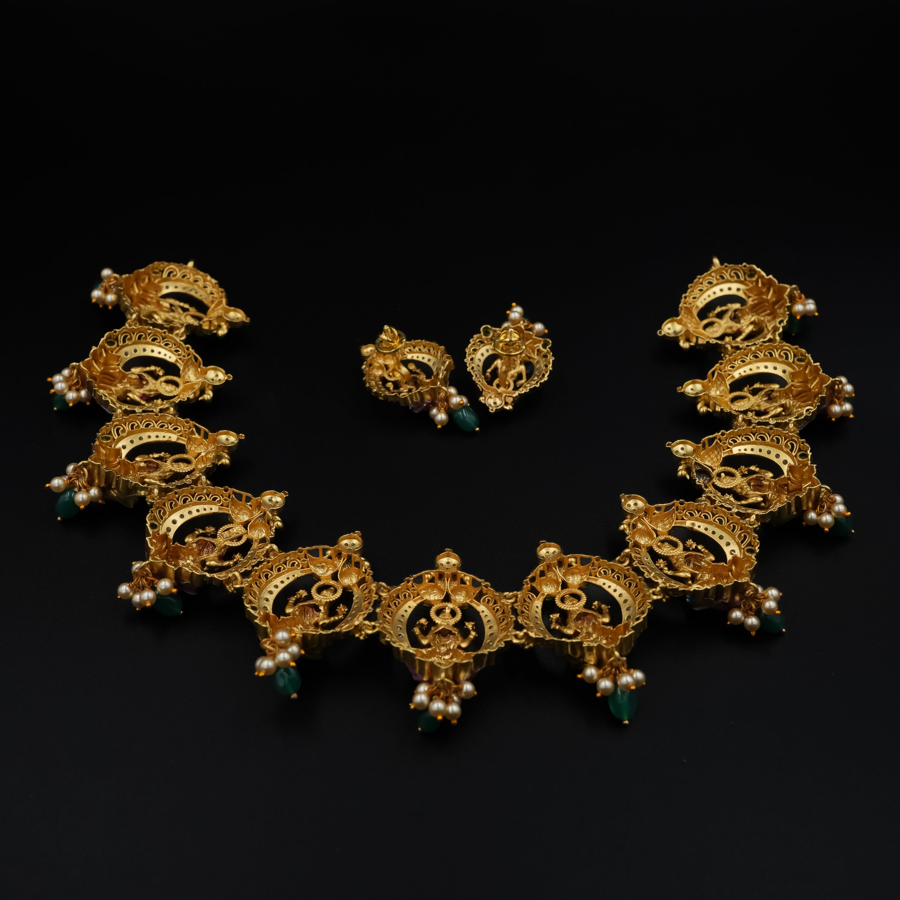 Zelver Shubha Lakshmi Peacock Lotus Necklace Set