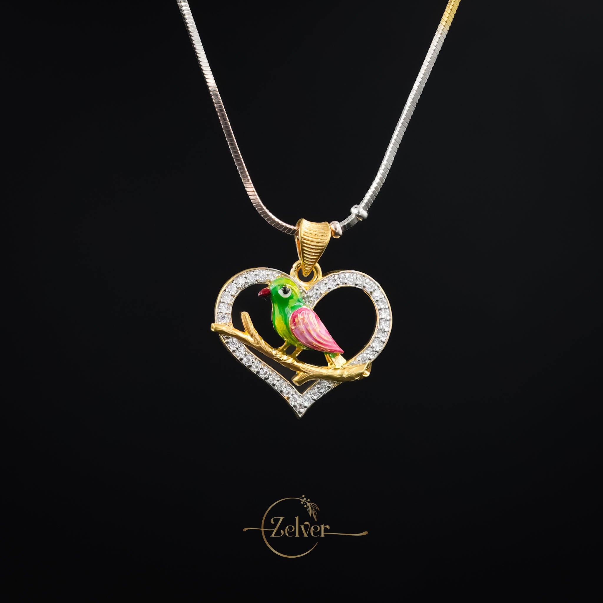 Heart-shaped bird pendant