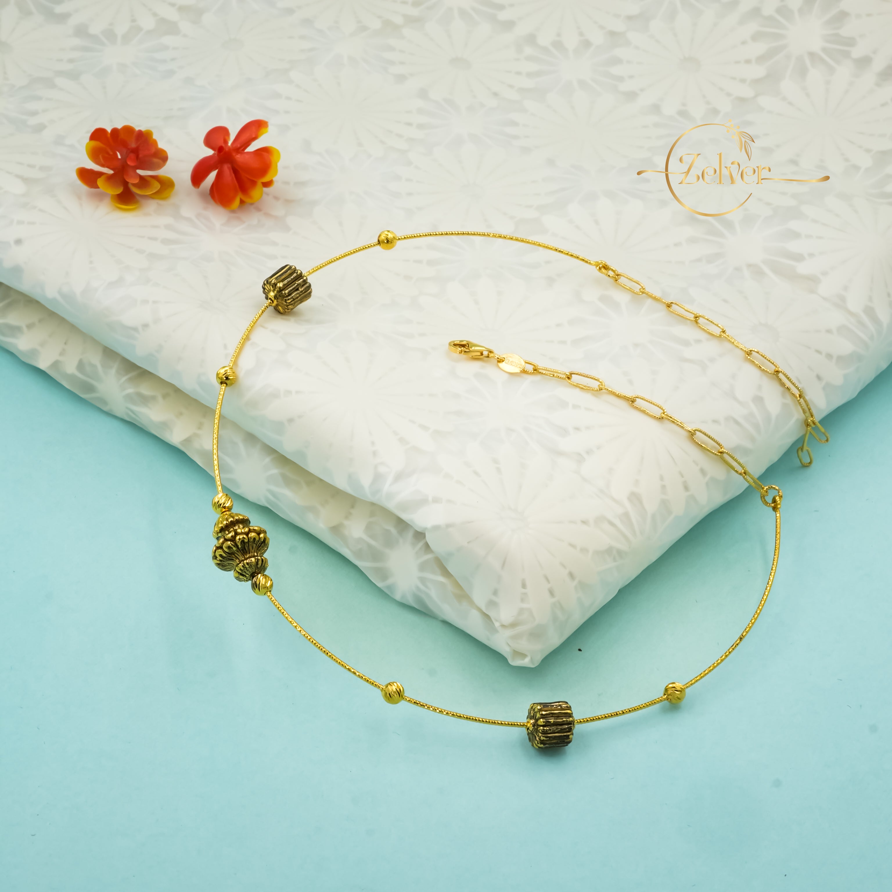 Textured Charm Hasli Necklace in 925 Sterling Silver with Gold Finish