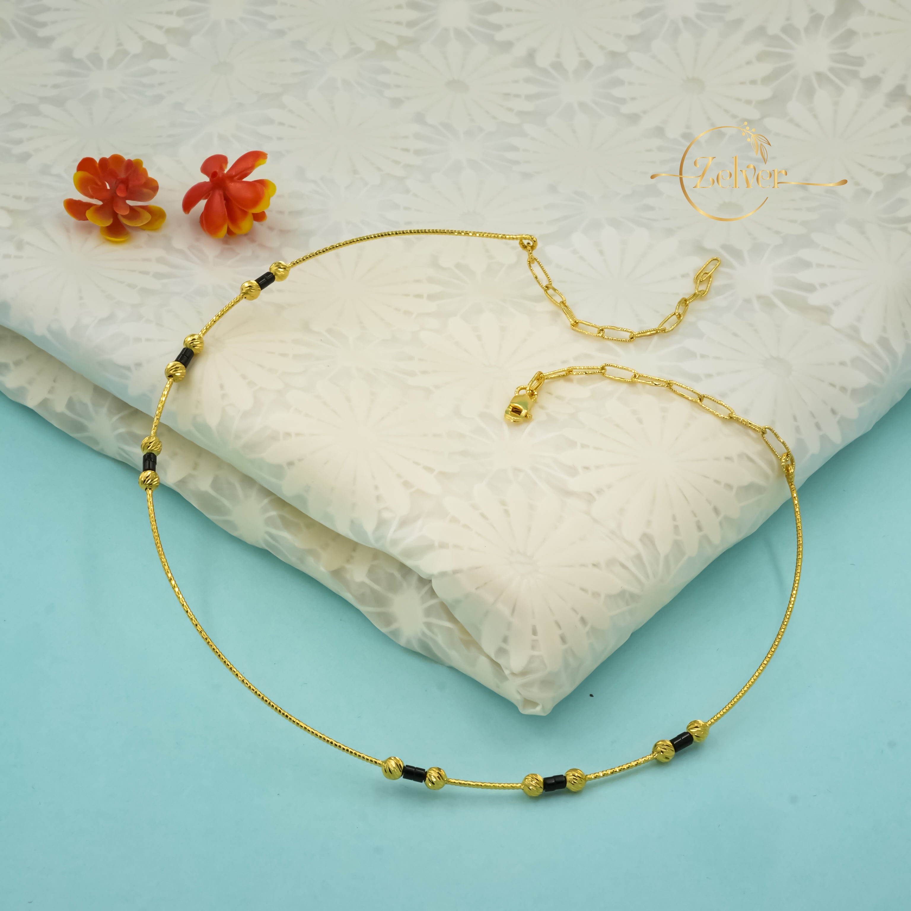 Black Stone Hasli Necklace in 925 Sterling Silver with Gold Finish