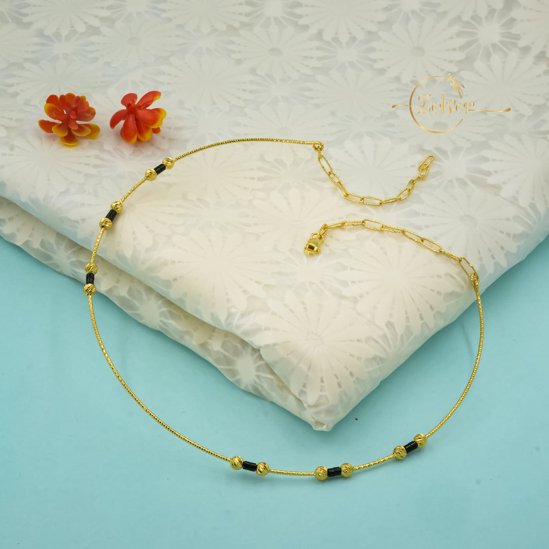 Black Stone Hasli Necklace in 925 Sterling Silver with Gold Finish