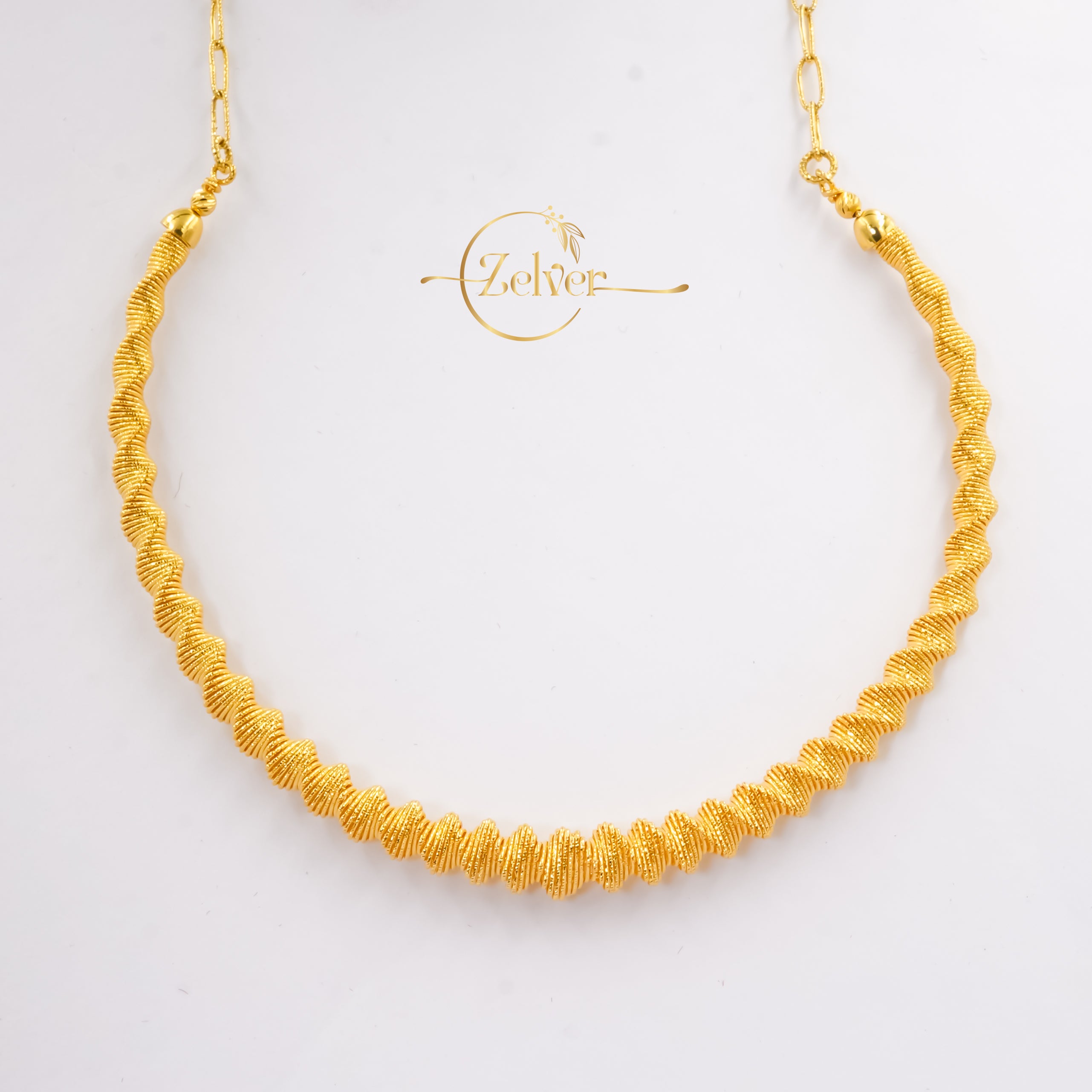 Spiral Textured Hasli Necklace in 925 Sterling Silver with Gold Finish