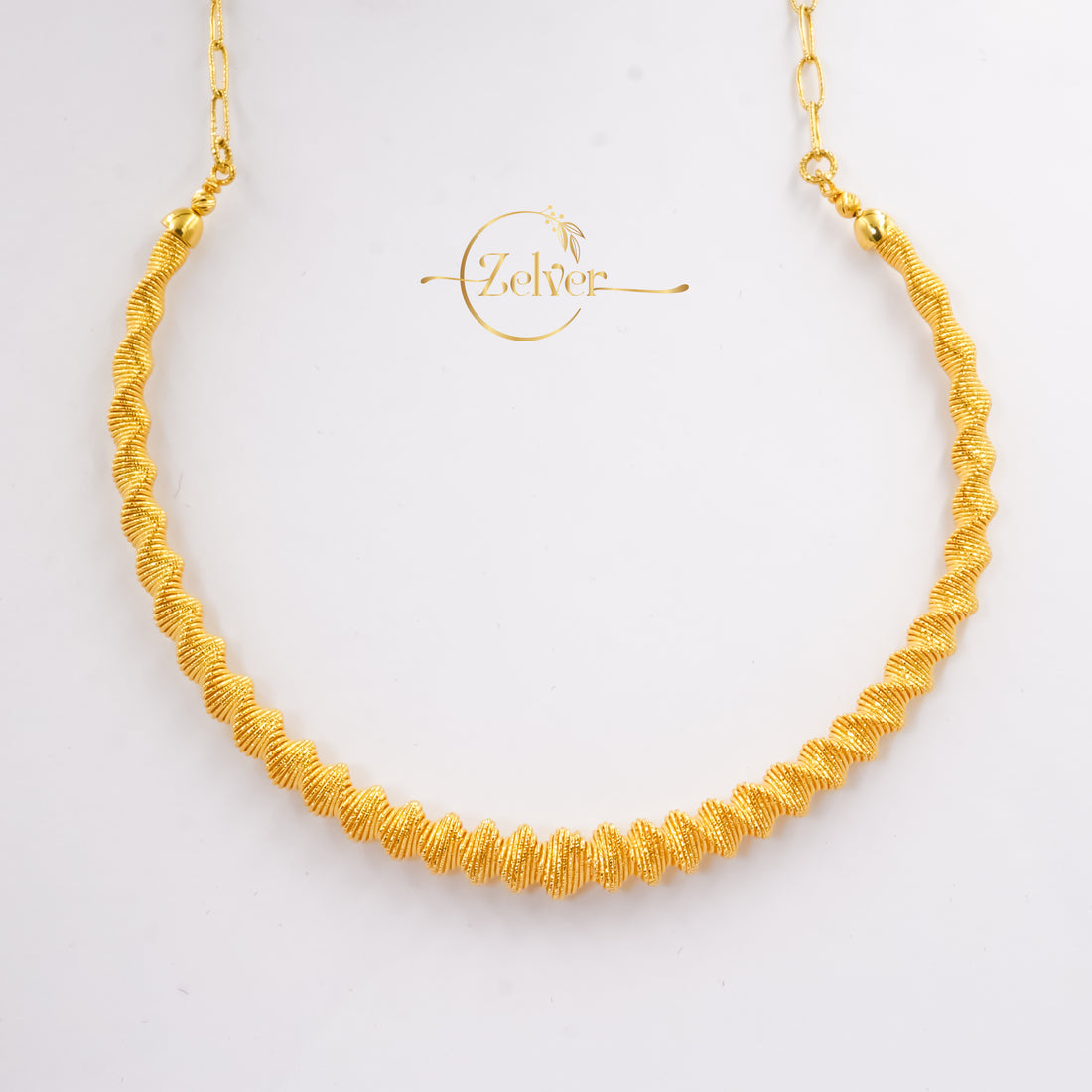 Spiral Textured Hasli Necklace in 925 Sterling Silver with Gold Finish
