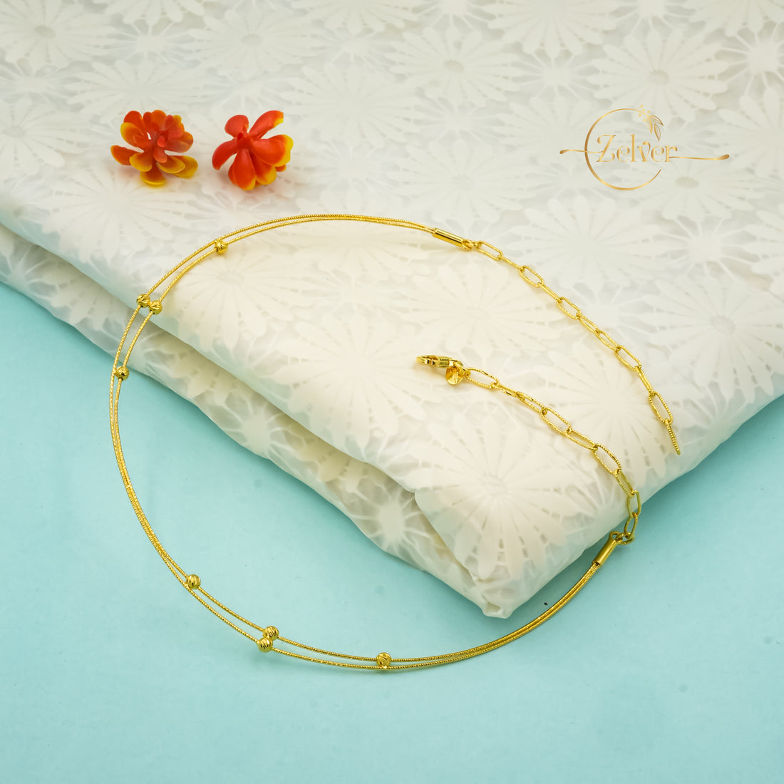 Dual-Strand Beaded Hasli Necklace in 925 Sterling Silver with Gold Finish