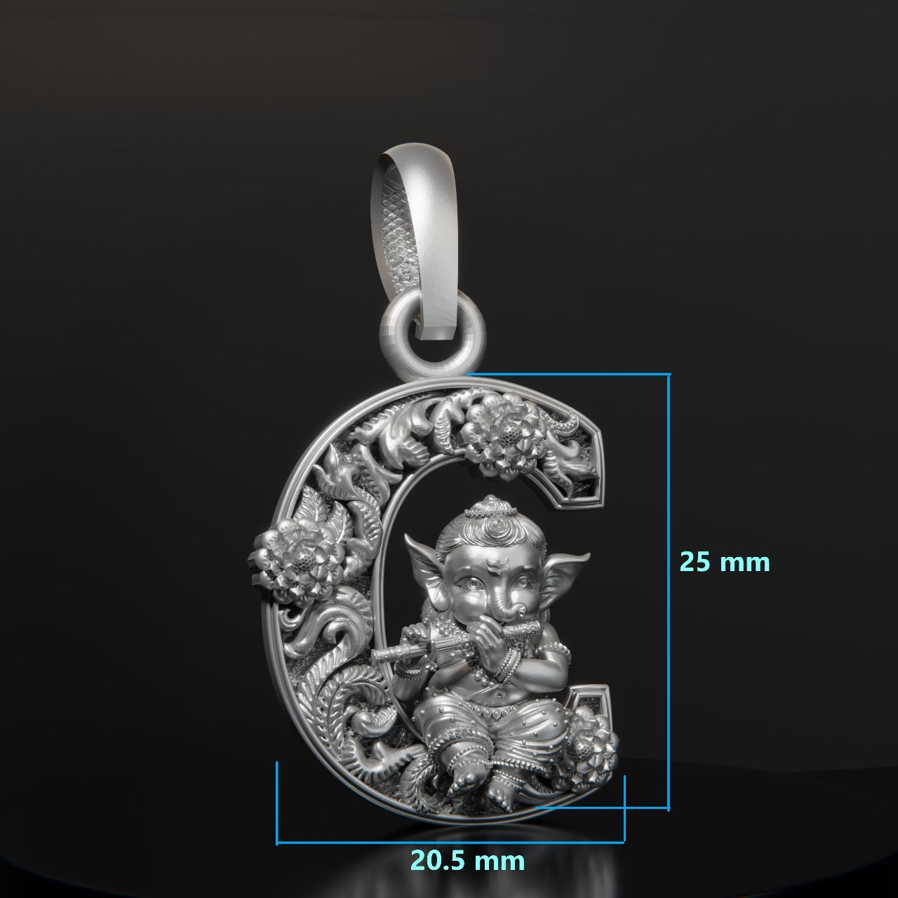 Flute Ganesha "C" Initial Pendant