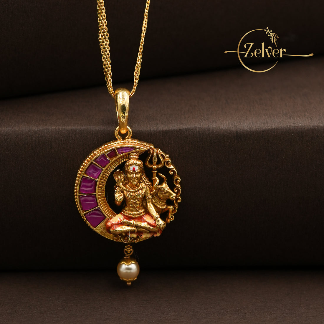 The Chandrashekhar: Divine Shiva & Nandi Crescent Pendant | Gold Plated Silver