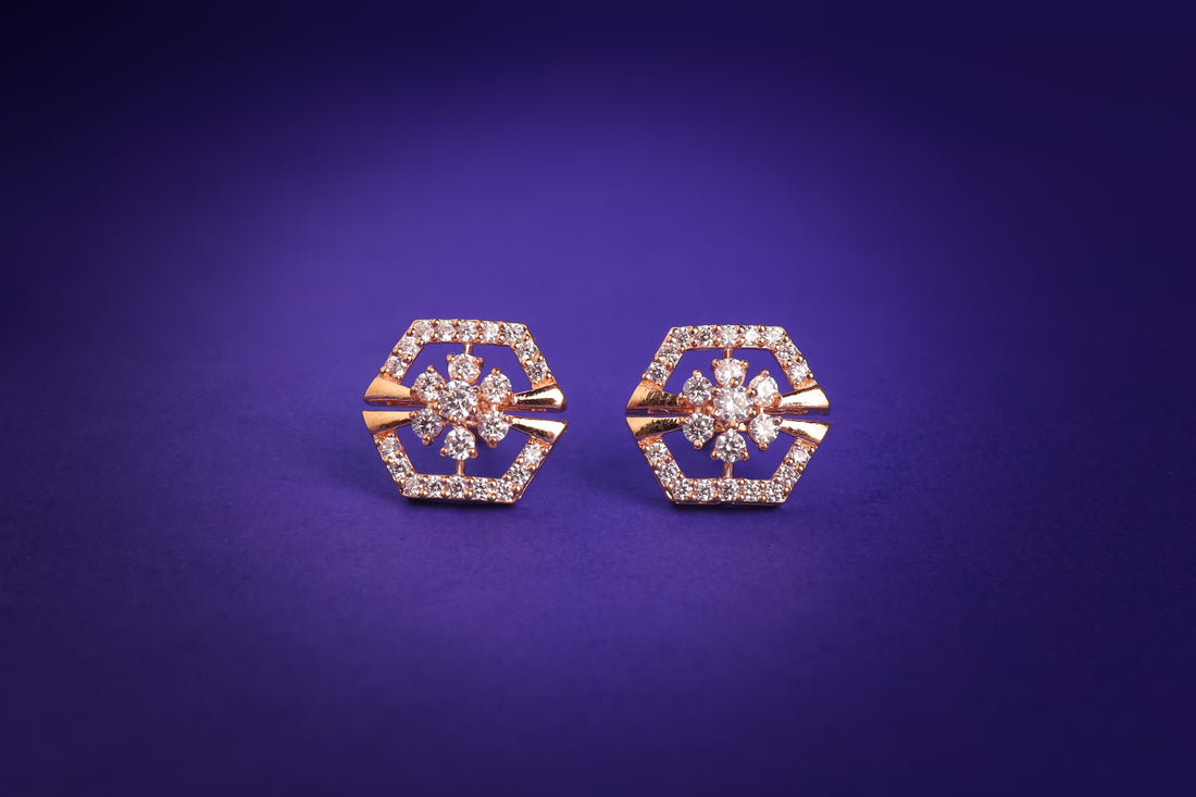 Floral Motif Hexagon Earrings