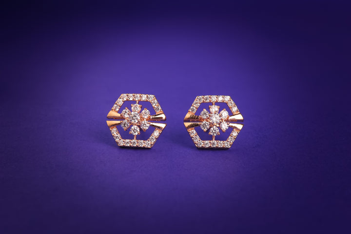 Floral Motif Hexagon Earrings