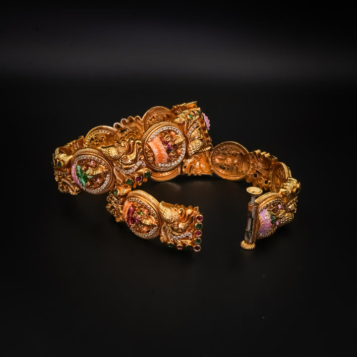 Antique Gold Lakshmi Motif Screw Kada - Pair