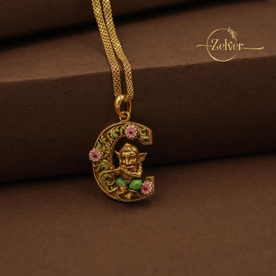 Flute Ganesha "C" Initial Pendant