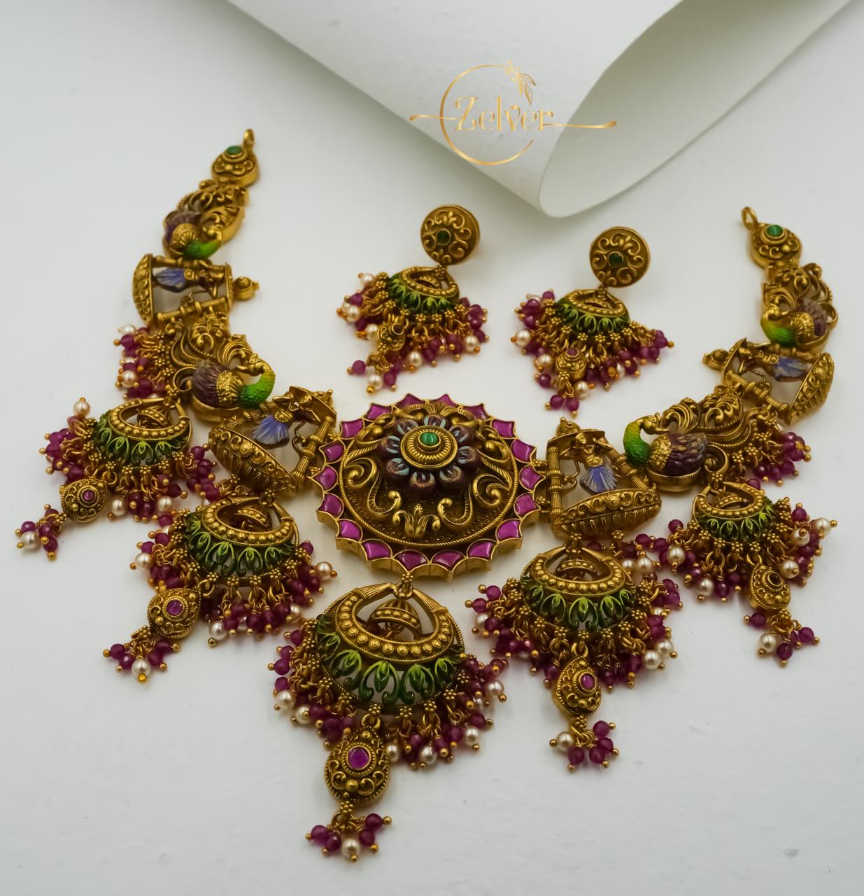 Royal Peacock Motif Temple Necklace Set