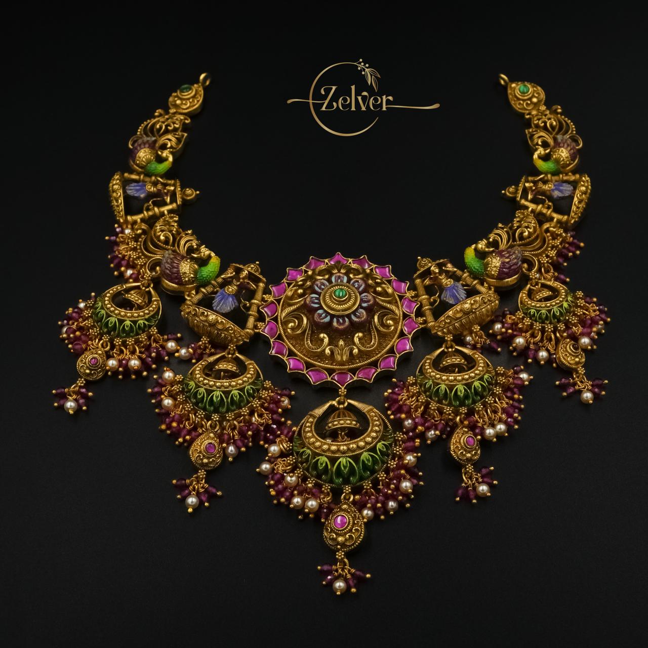 Royal Peacock Motif Temple Necklace Set