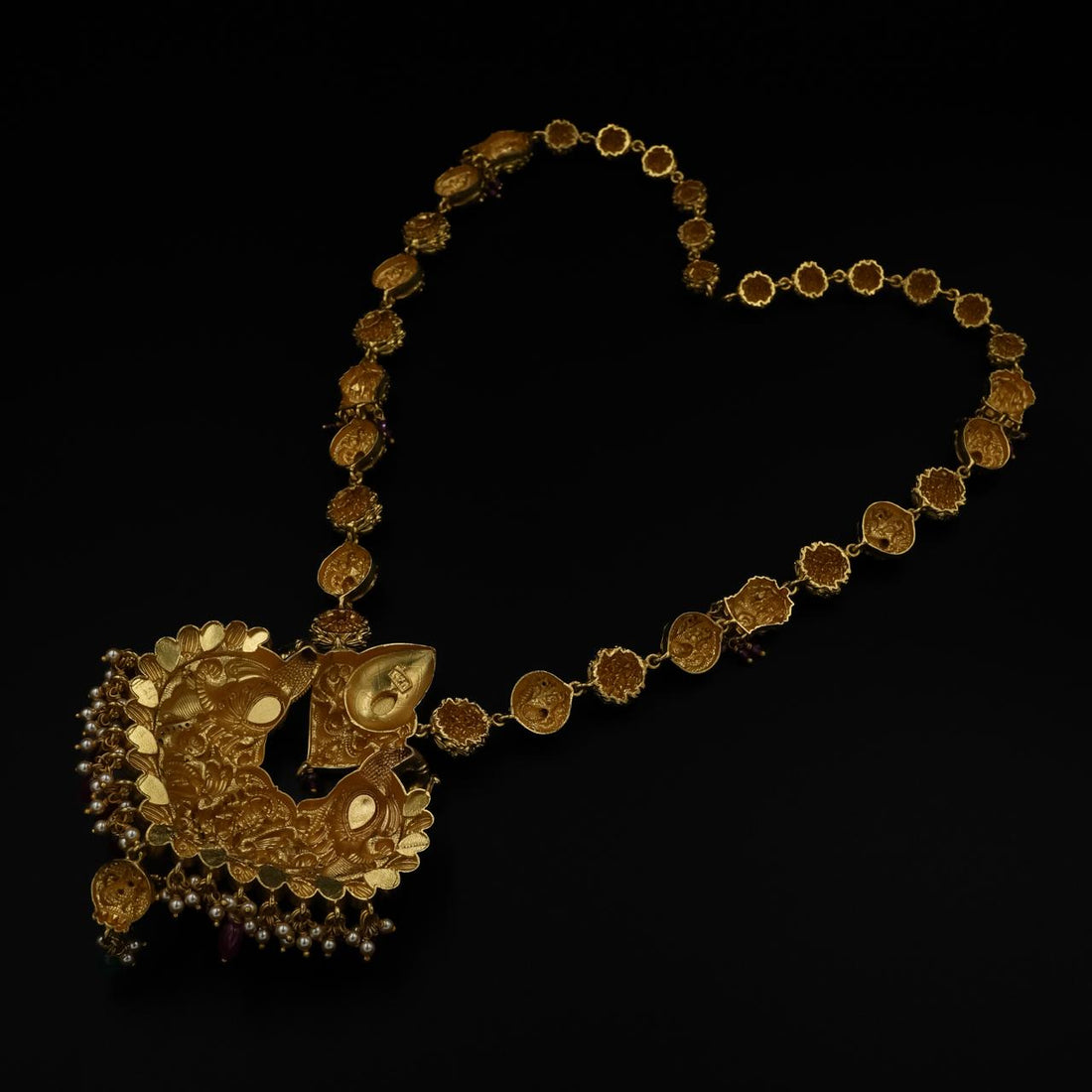 Antique Gold Finish Lakshmi Motif Temple Necklace & Earring Set