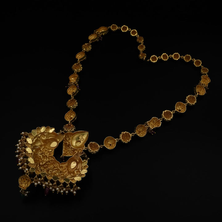 Antique Gold Finish Lakshmi Motif Temple Necklace & Earring Set
