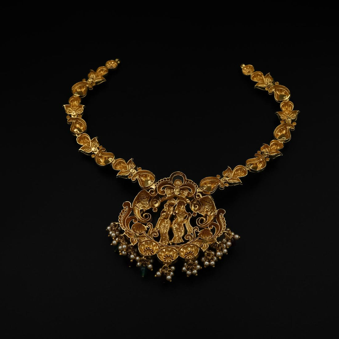 Antique Gold Radha-Krishna Temple Statement Necklace