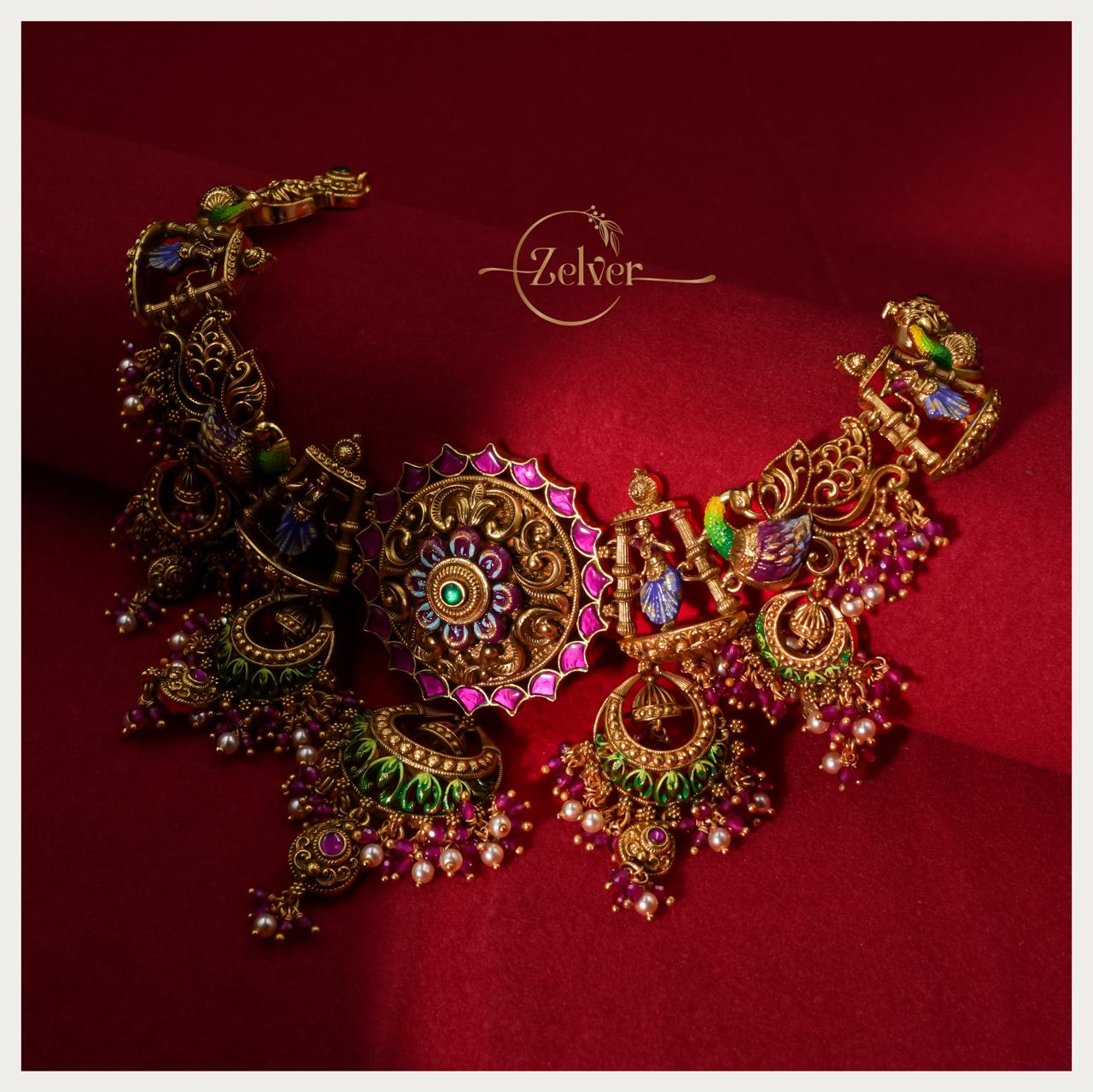 Royal Peacock Motif Temple Necklace Set