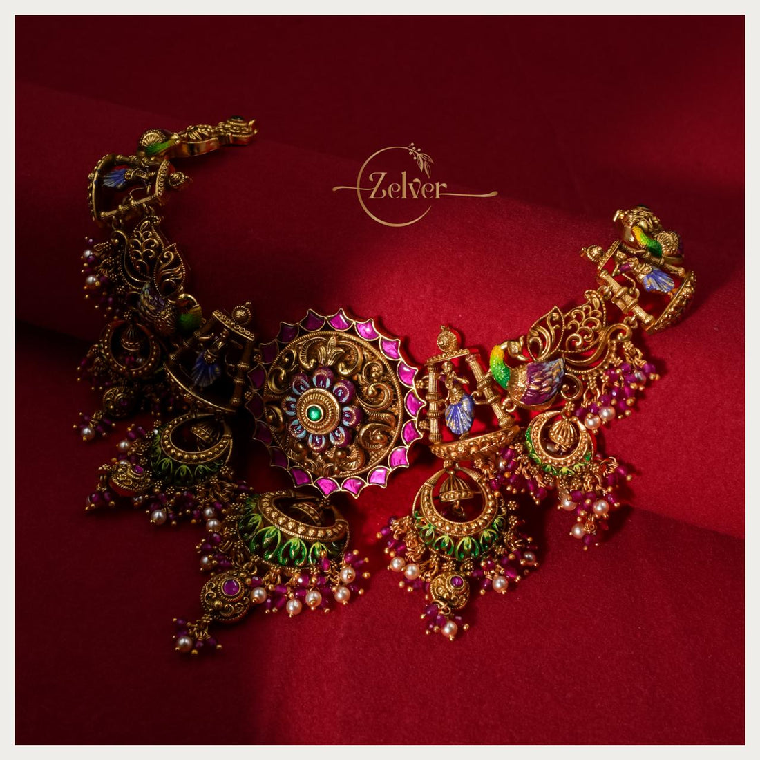Royal Peacock Motif Temple Necklace Set