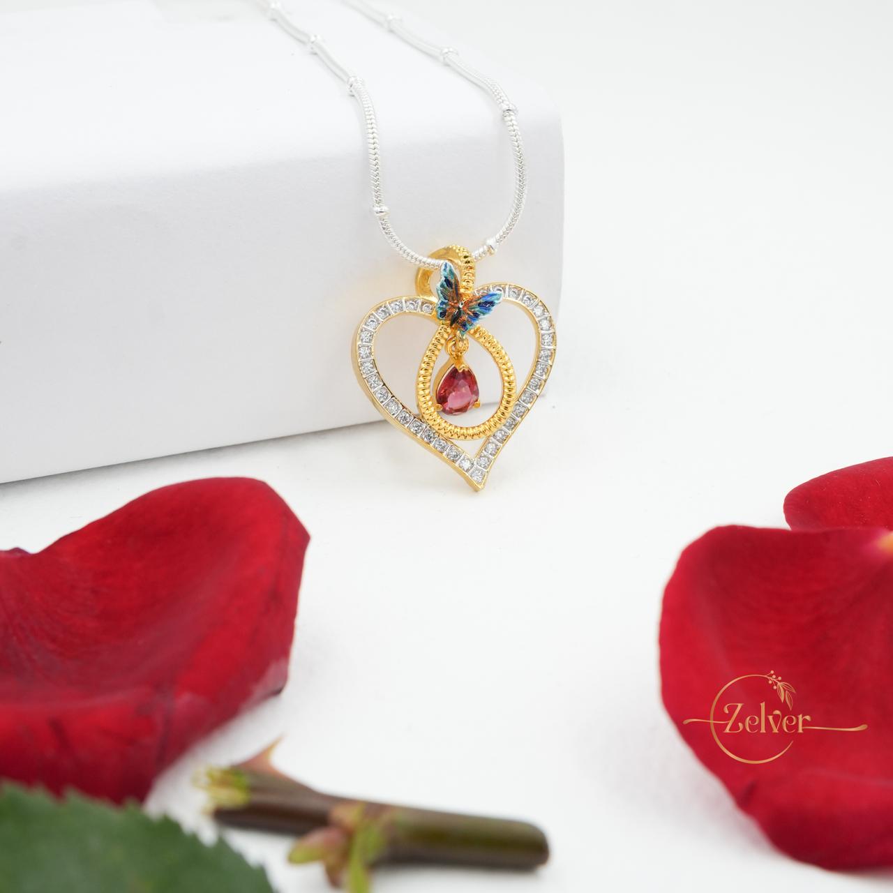 Ruby Dewdrop Heart Pendant