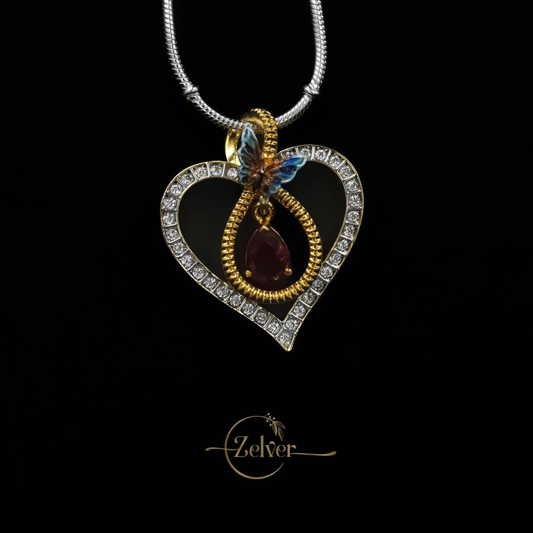Ruby Dewdrop Heart Pendant