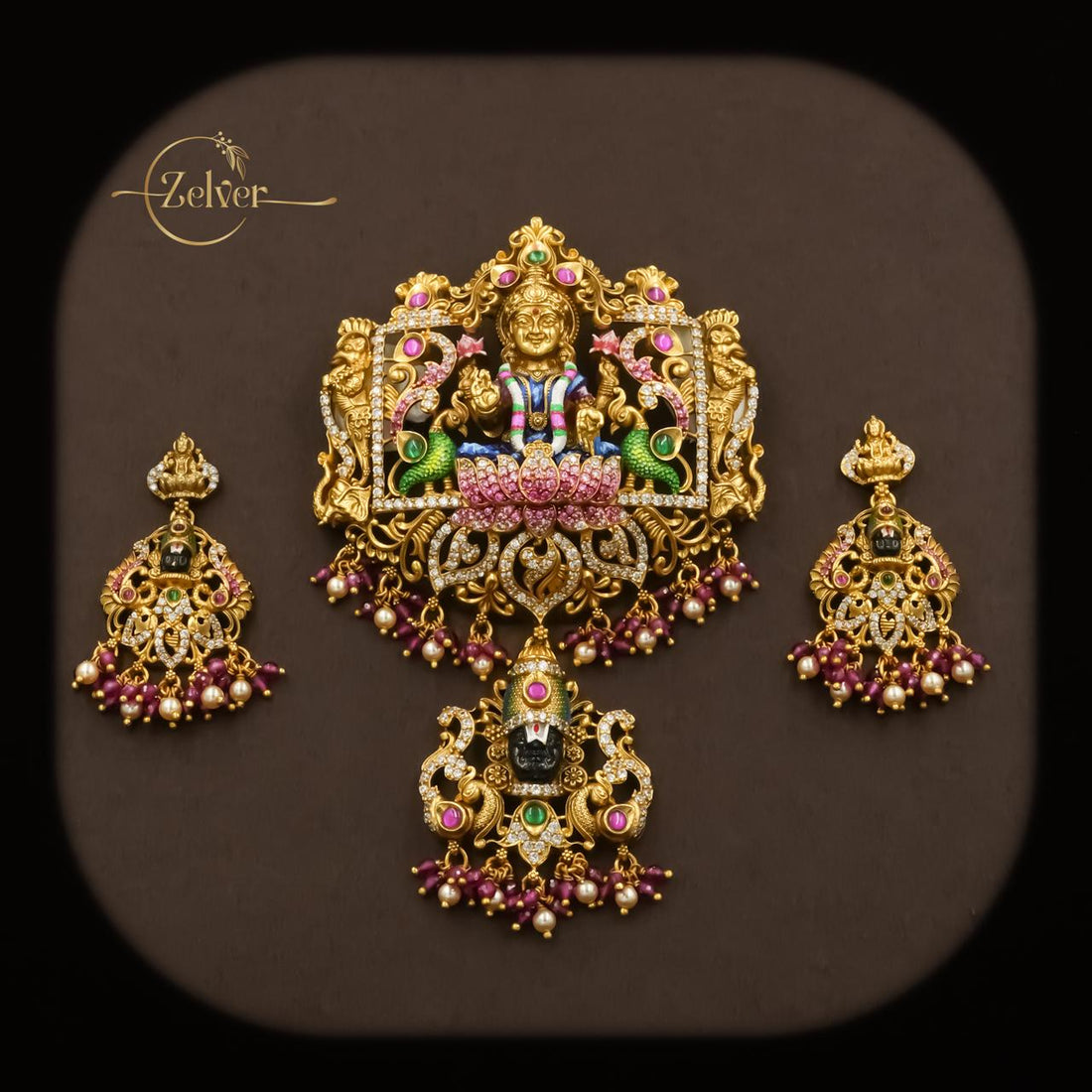 Lakshmi–Balaji Bridal Temple Pendant Set