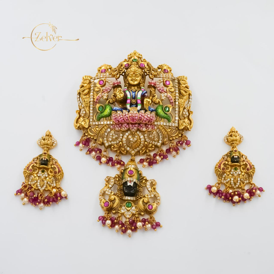 Lakshmi–Balaji Bridal Temple Pendant Set
