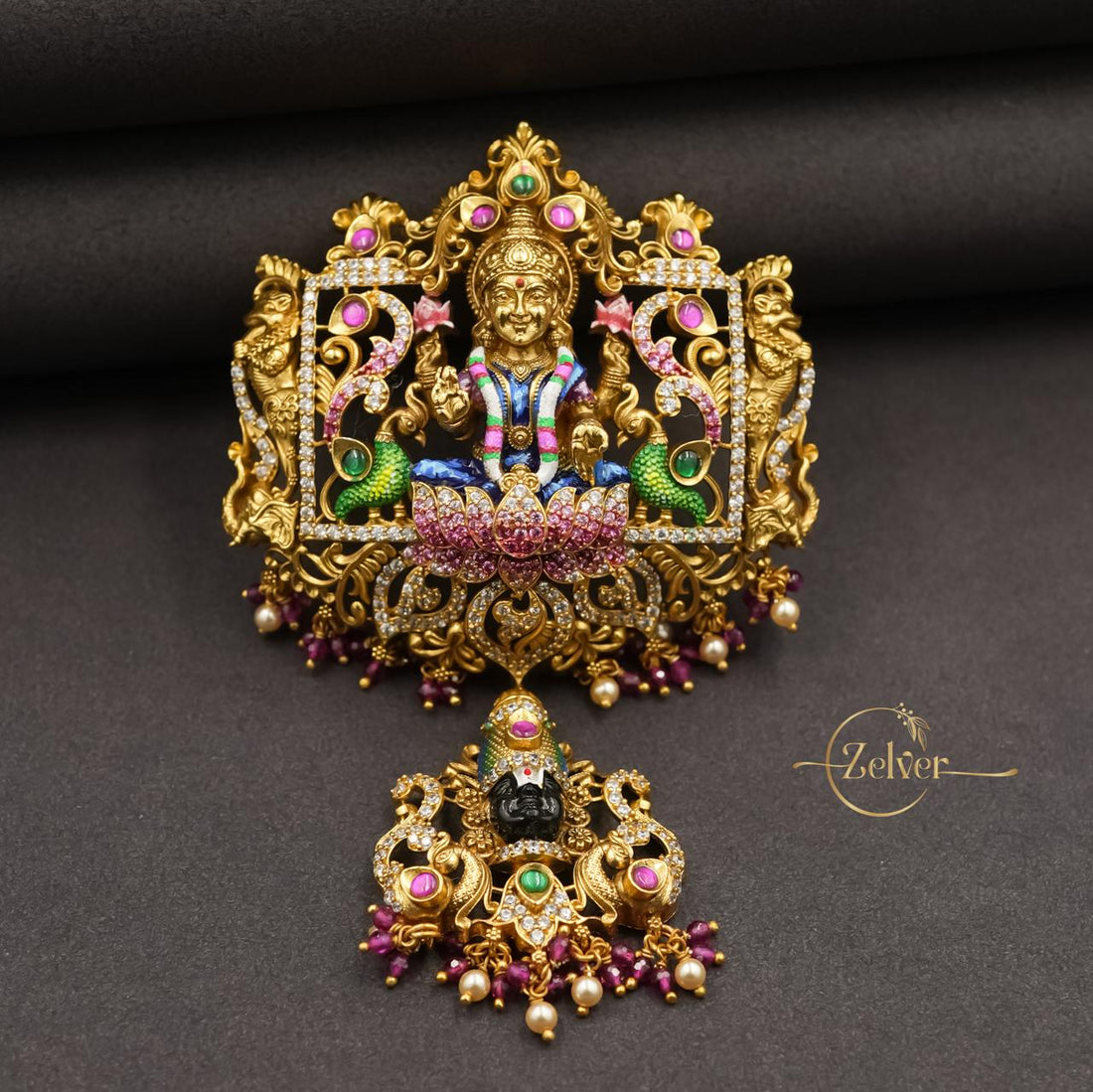 Lakshmi–Balaji Bridal Temple Pendant Set