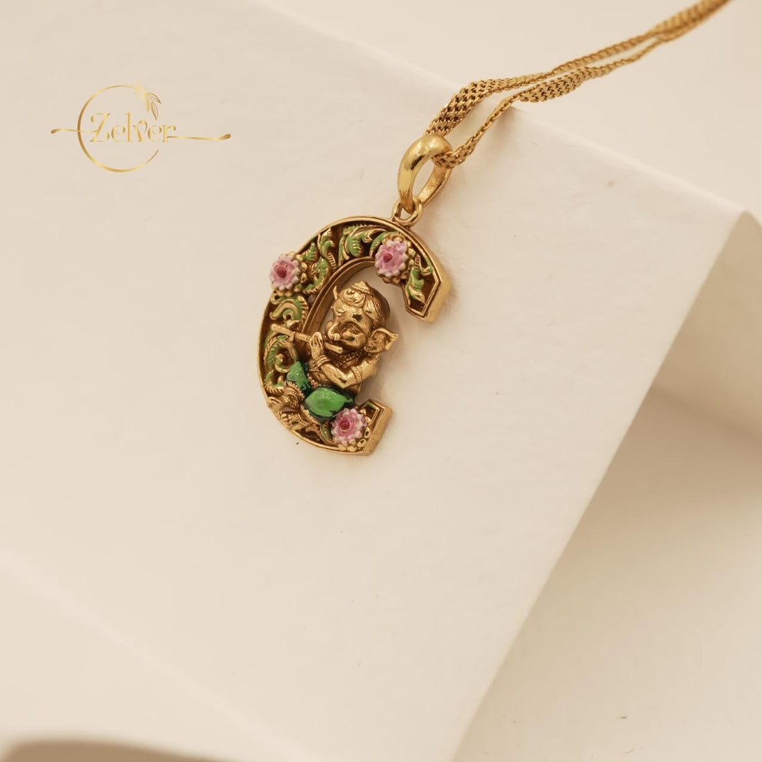 Flute Ganesha "C" Initial Pendant