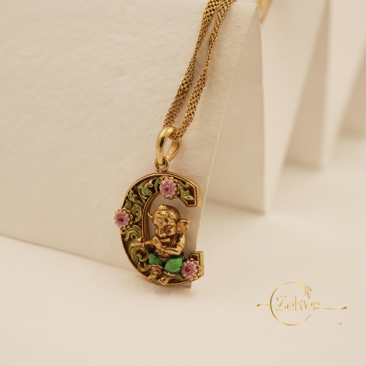 Flute Ganesha "C" Initial Pendant