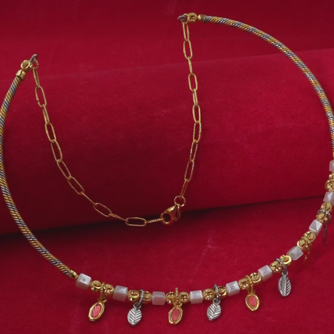 Dual-Tone Pearl and Charm Hasli Necklace in 925 Sterling Silver