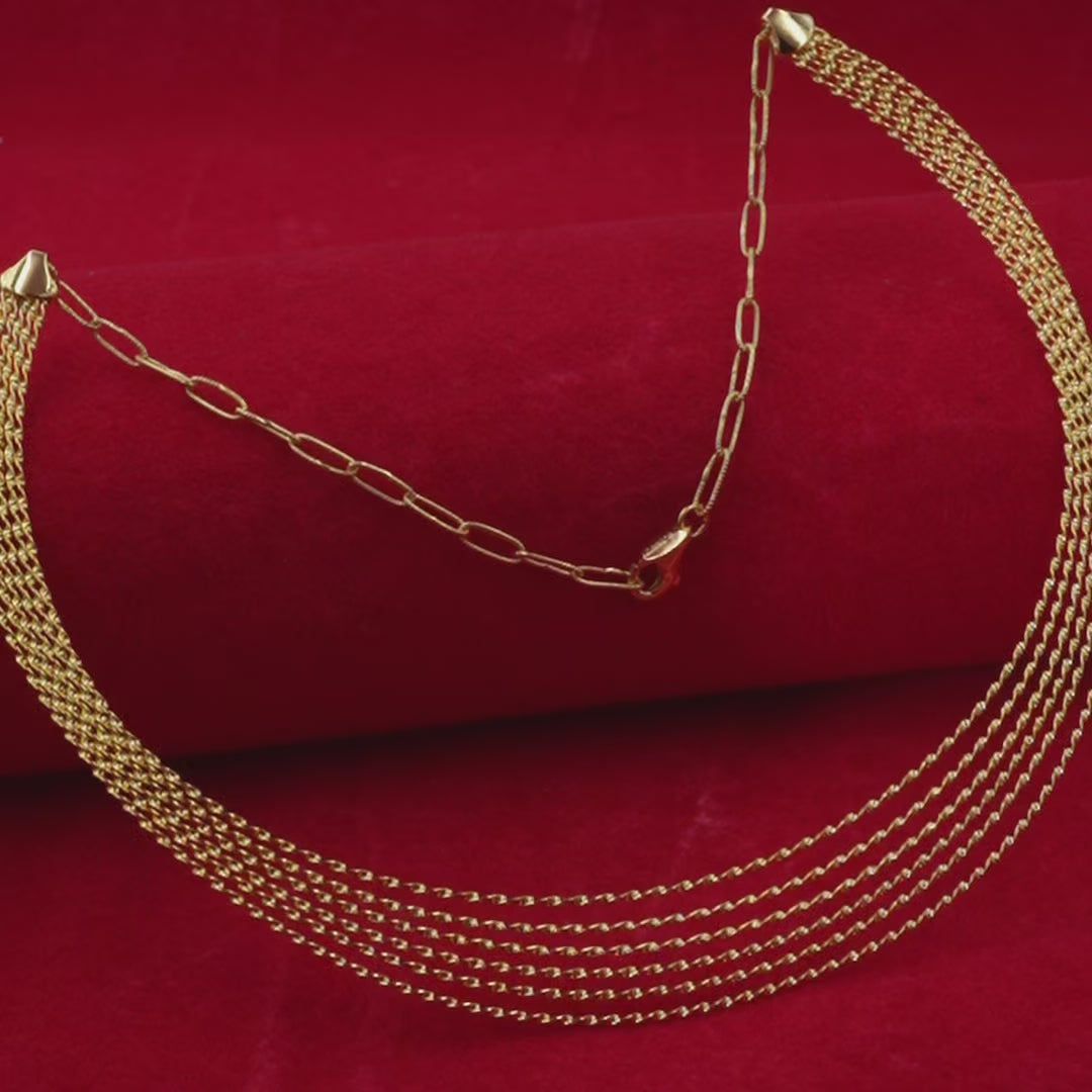 Multi-Strand Tiered Hasli Necklace in 925 Sterling Silver with Gold Finish