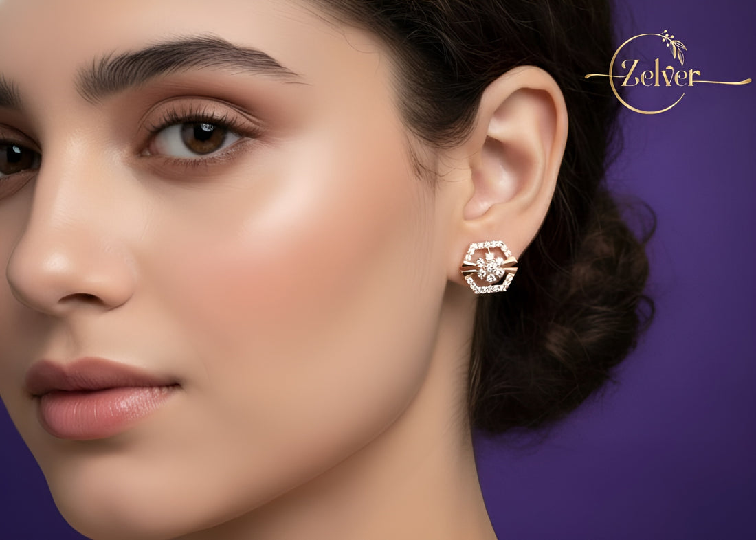 Floral Motif Hexagon Earrings