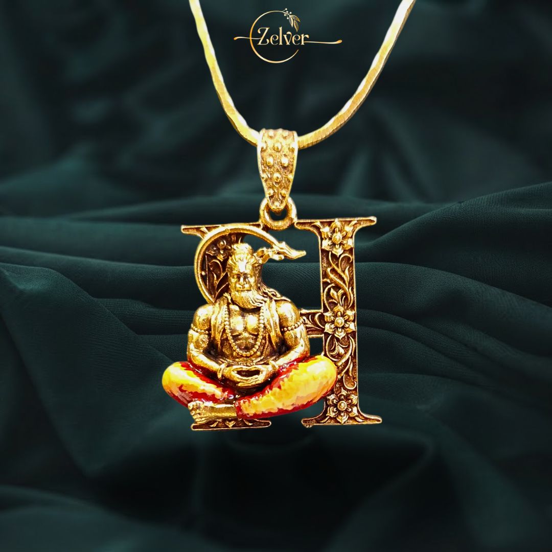 Lord Hanuman Antique Gold Finish Pendant