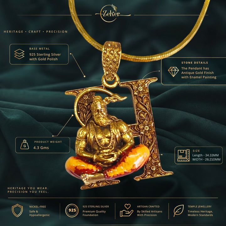 Lord Hanuman Antique Gold Finish Pendant