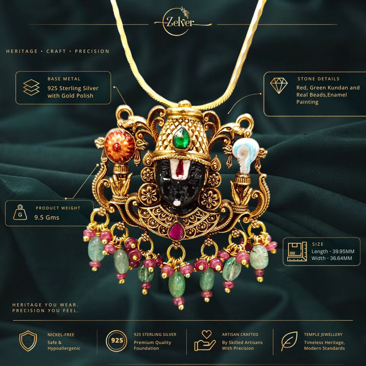 Lord Venkateswara Temple Pendant in 925 Sterling Silver